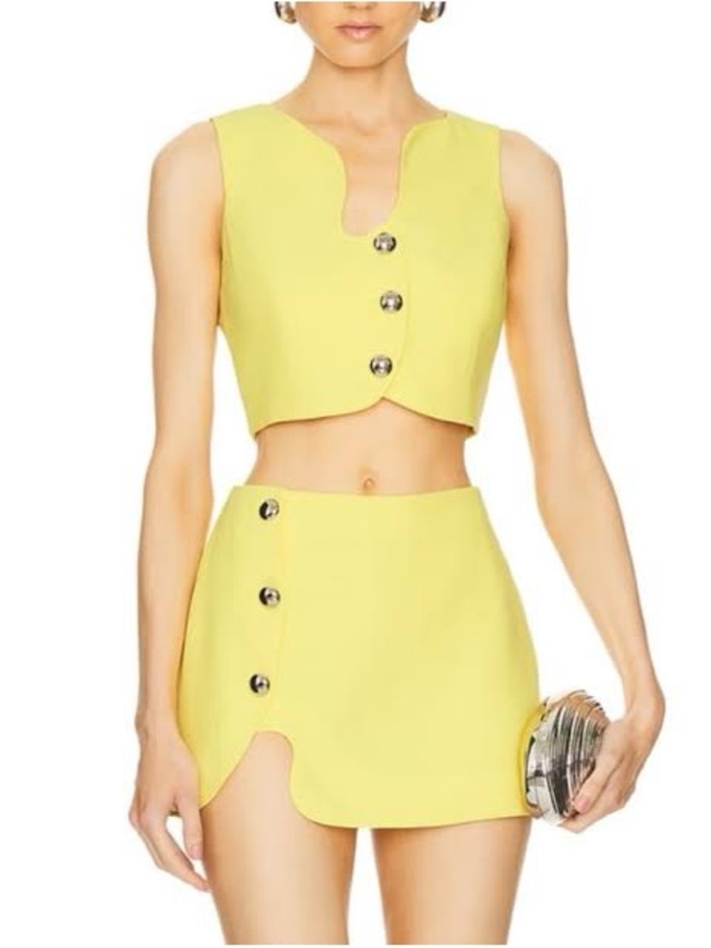 Amanda Uprichard Lemon Yellow Button-Detail Mini Skirt